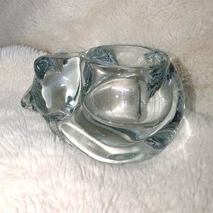 Vintage Indiana Glass Cat Sleeping Votive Candle Holder/ Paperweight